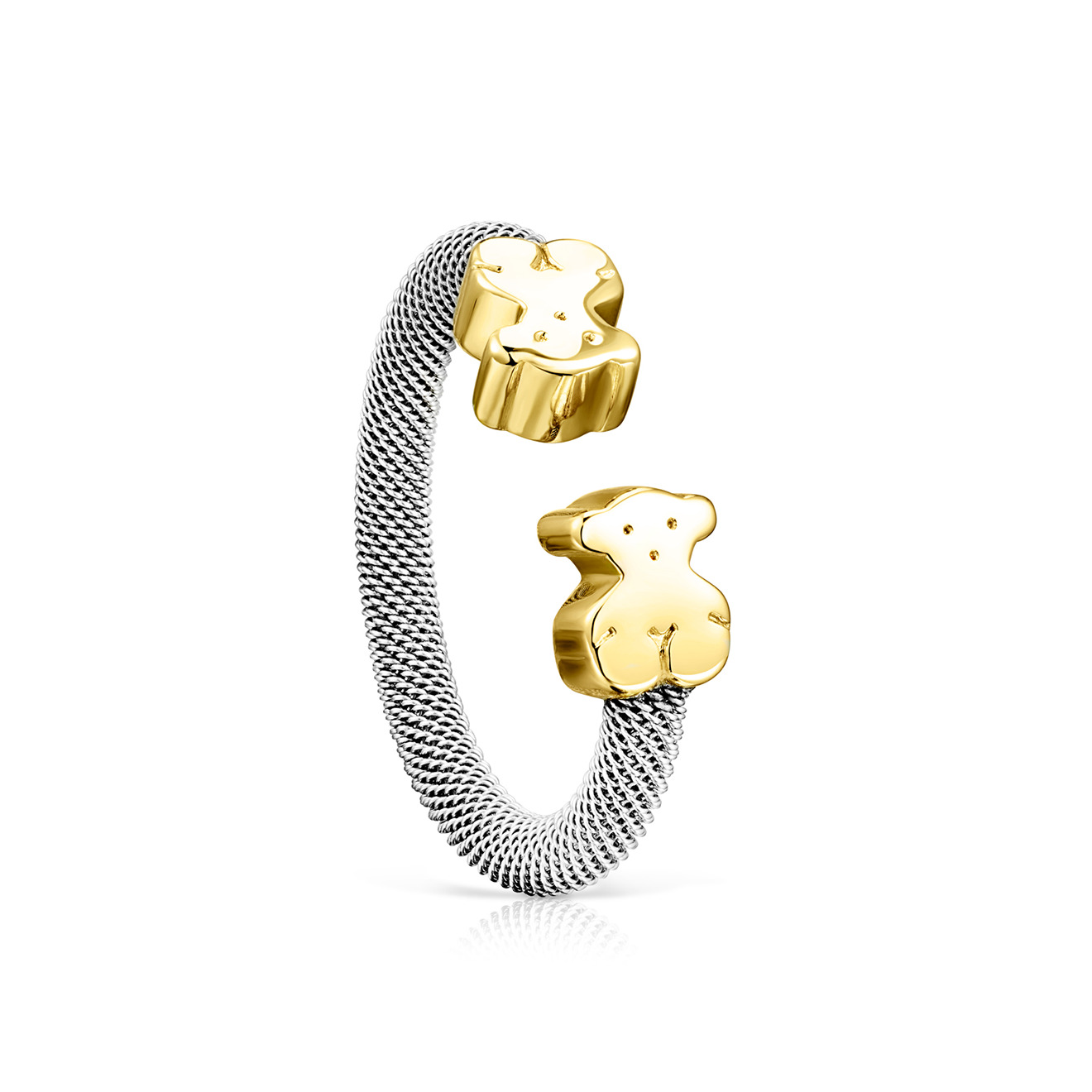 Mesh ring made of steel and gold