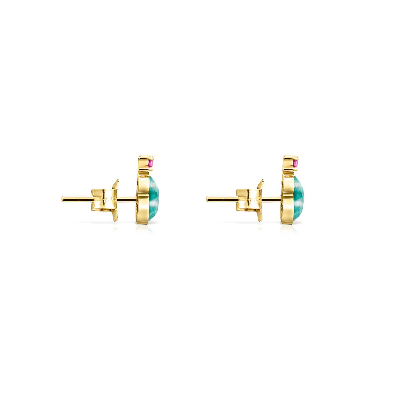Color earrings made of gold with amazonite and ruby