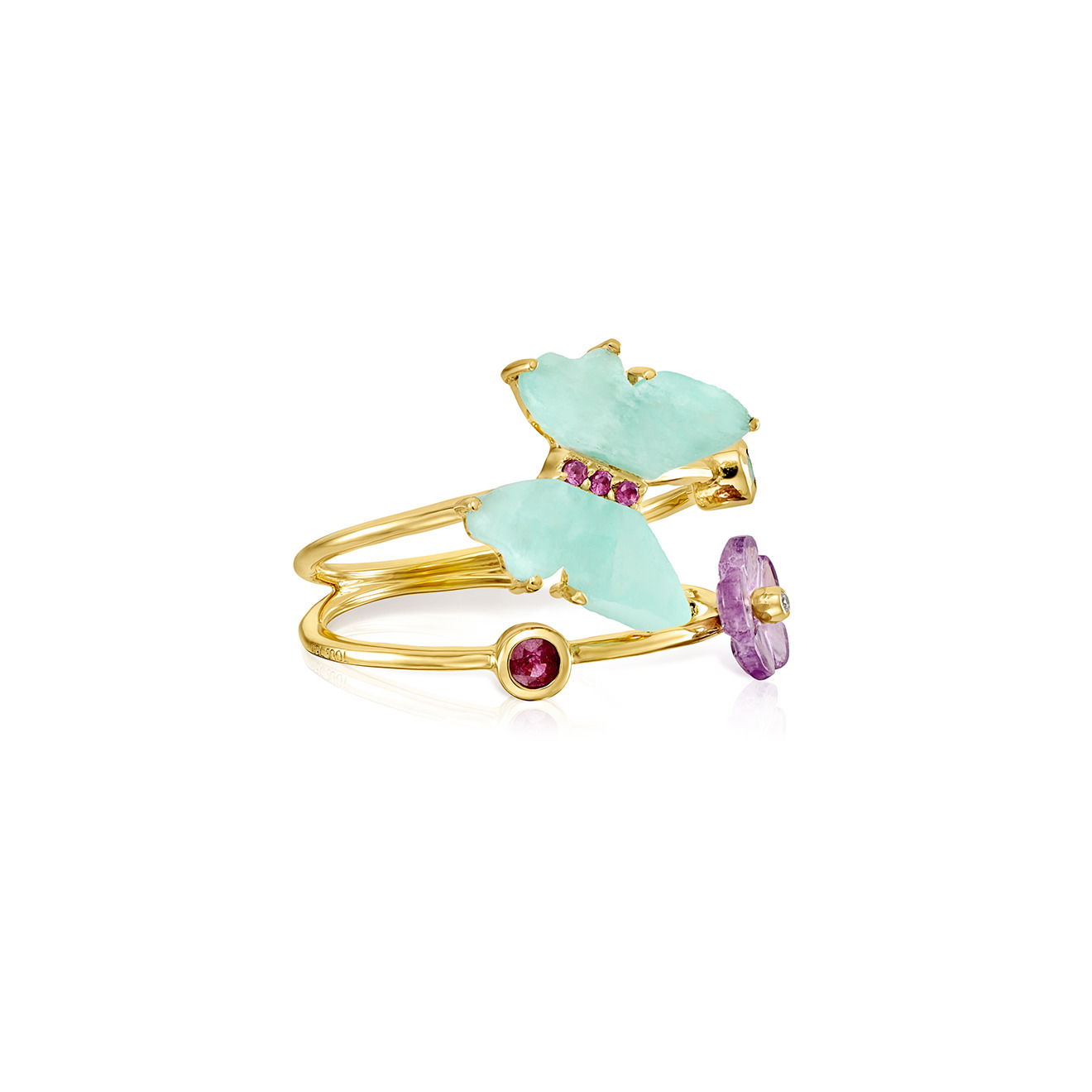 Vita gold ring with ruby, amazonite, amethyst and apatite