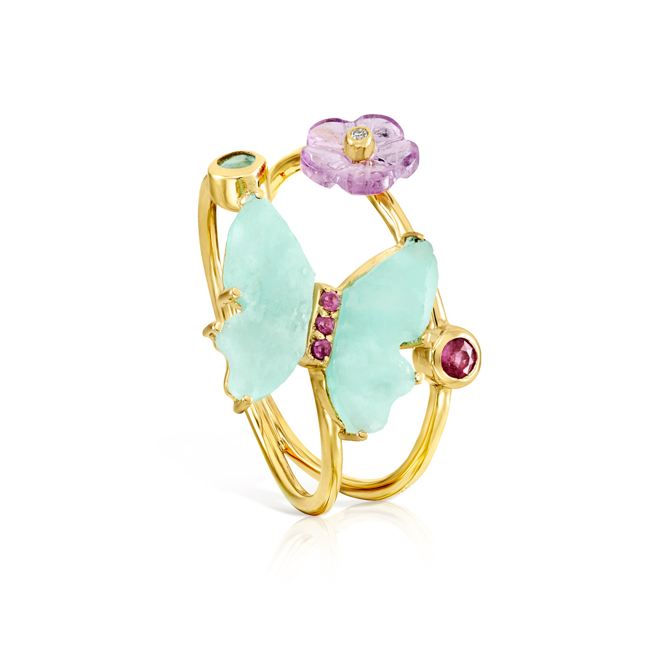 Vita gold ring with ruby, amazonite, amethyst and apatite