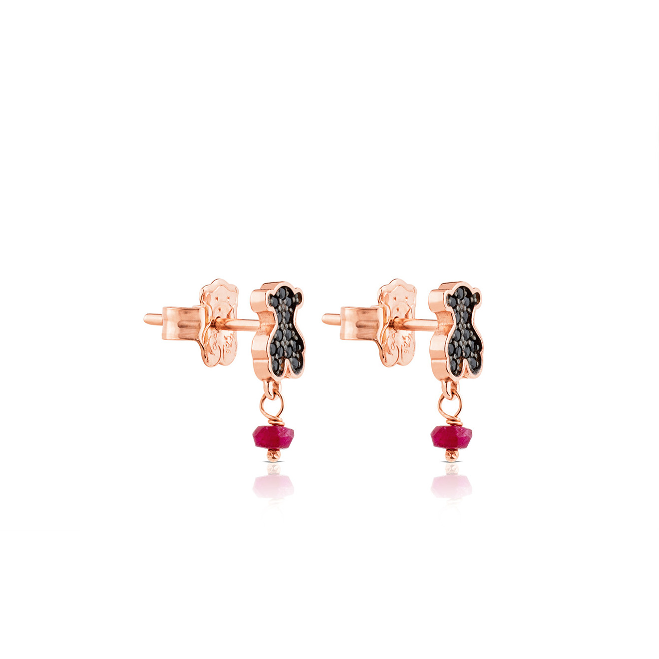 Motif earrings in silver with vermell, rubies and spinel coating