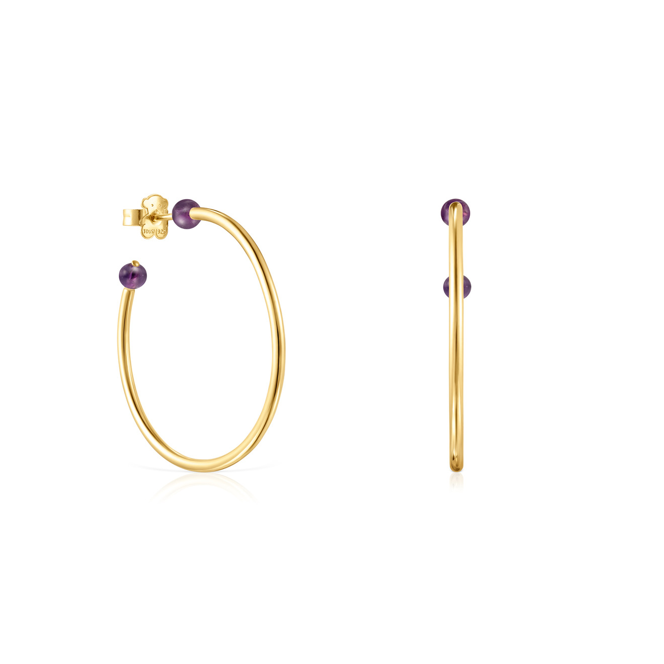 Large Batala earrings made of silver coated with vermelion with amethyst