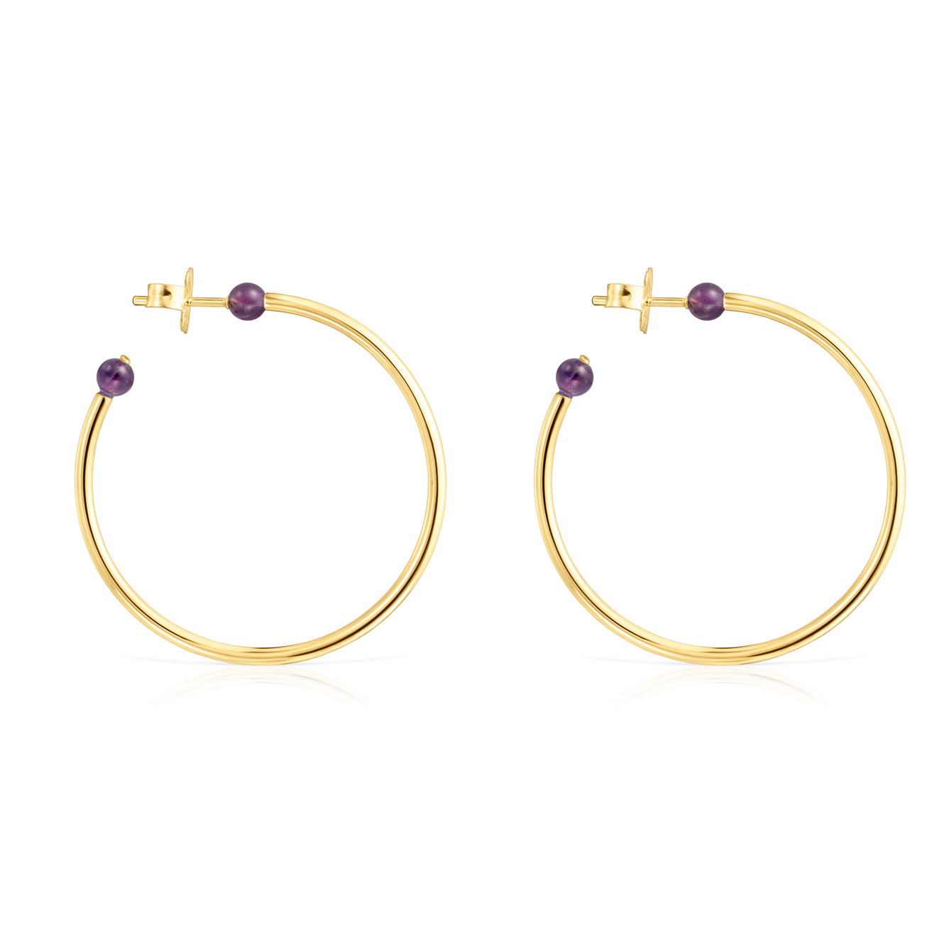 Large Batala earrings made of silver coated with vermelion with amethyst