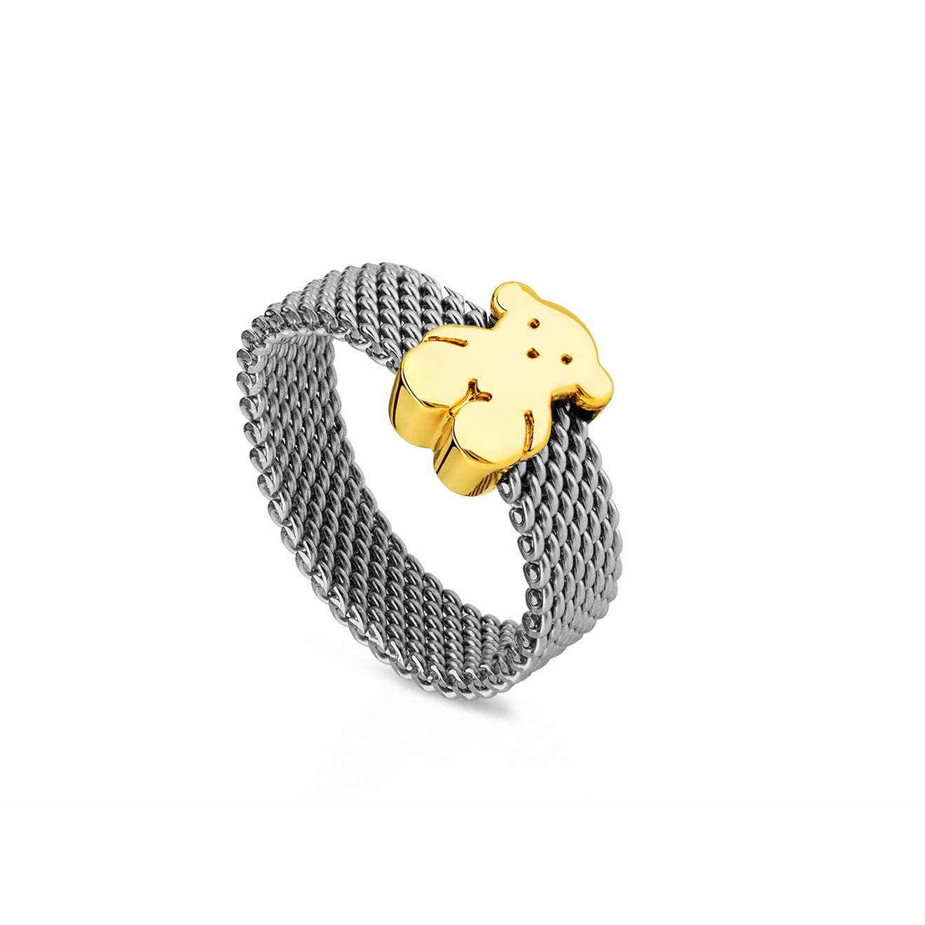 Mesh ring made of steel and yellow gold