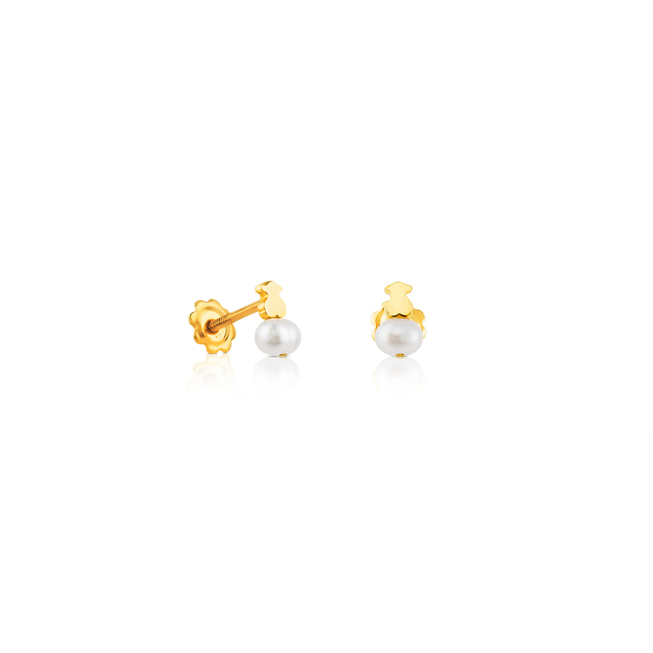 Puppies earrings in yellow gold with pearls