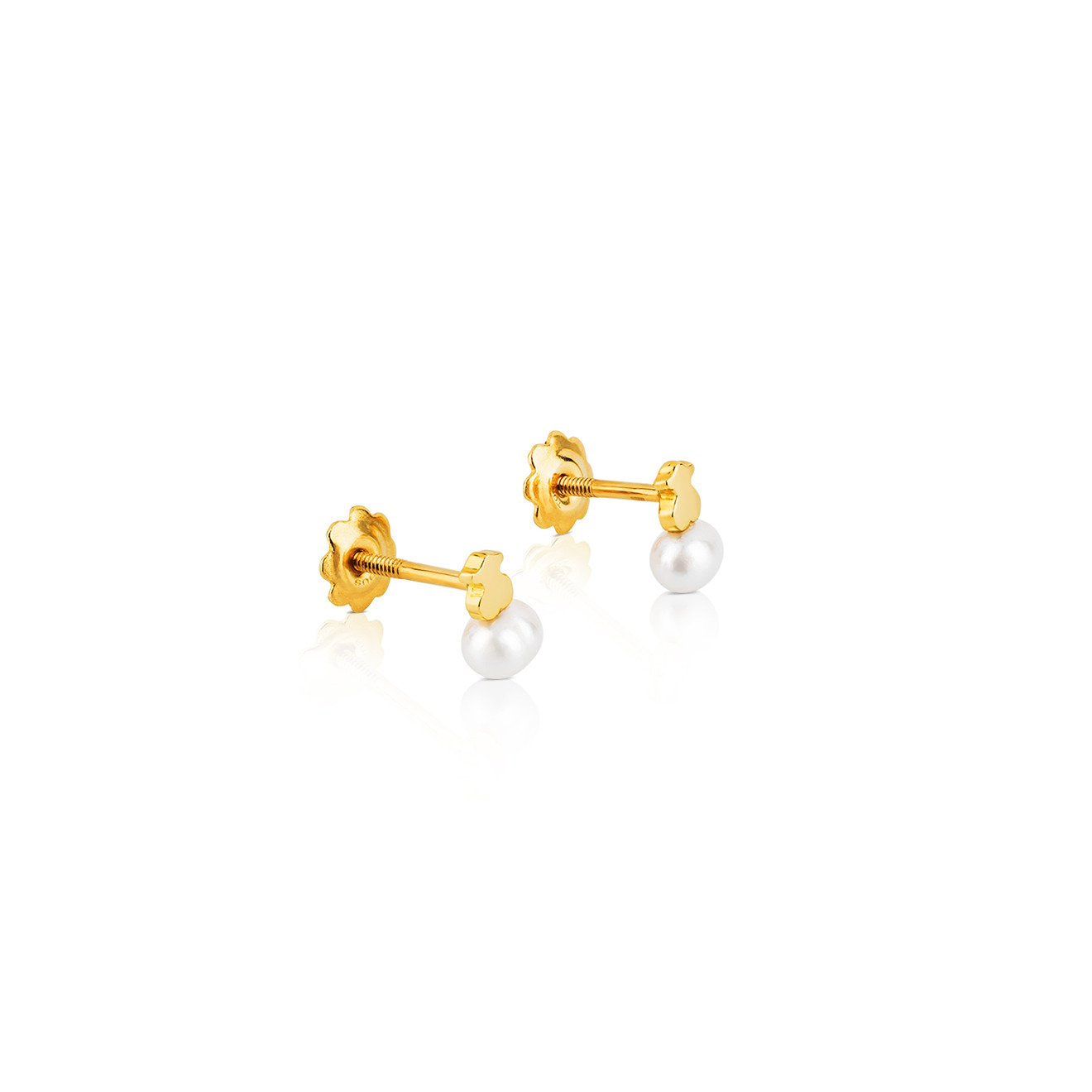 Puppies earrings in yellow gold with pearls
