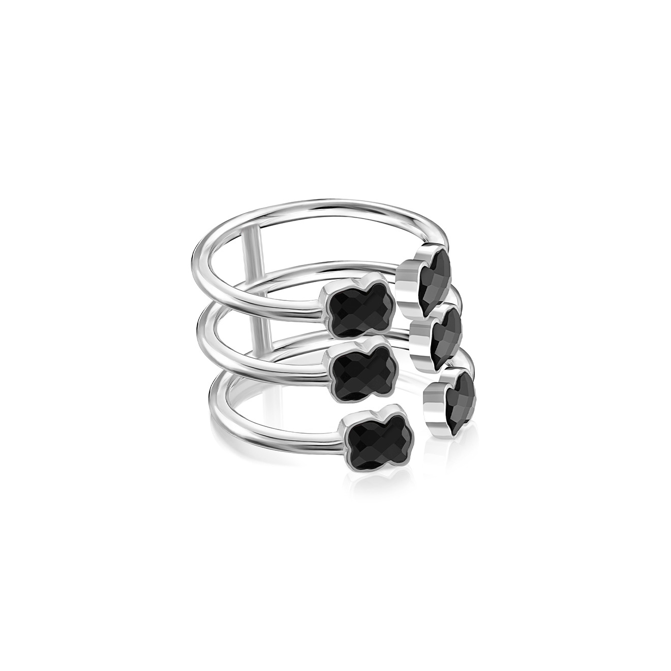 Тройное кольцо Mini Onix из серебра высшей пробы с ониксом