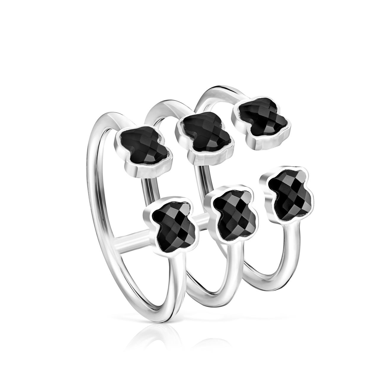 Тройное кольцо Mini Onix из серебра высшей пробы с ониксом