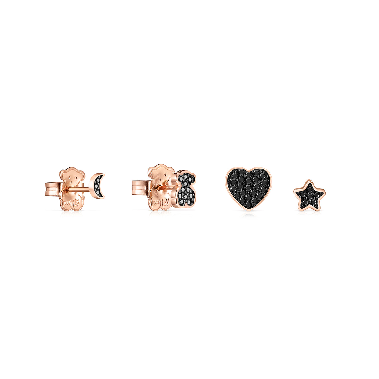 Set of 4 Motif earrings made of silver with vermeil coating with spinel