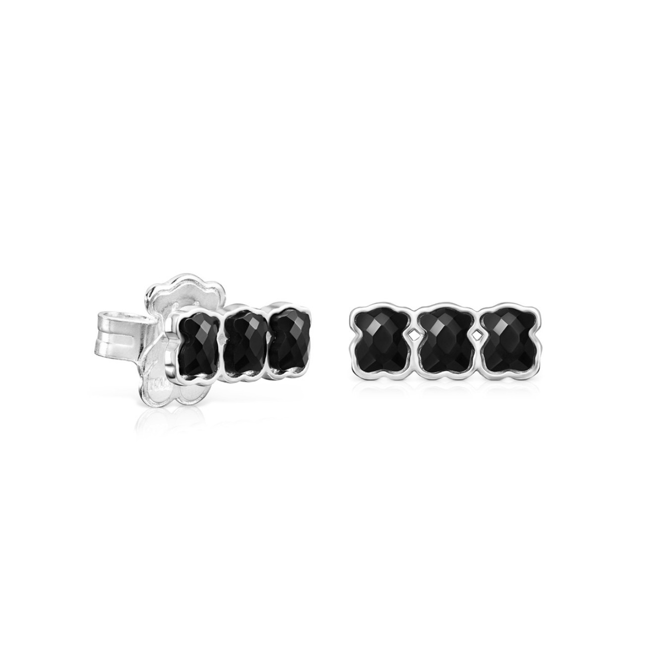 Mini Onix earrings in silver with 3 onyx bears