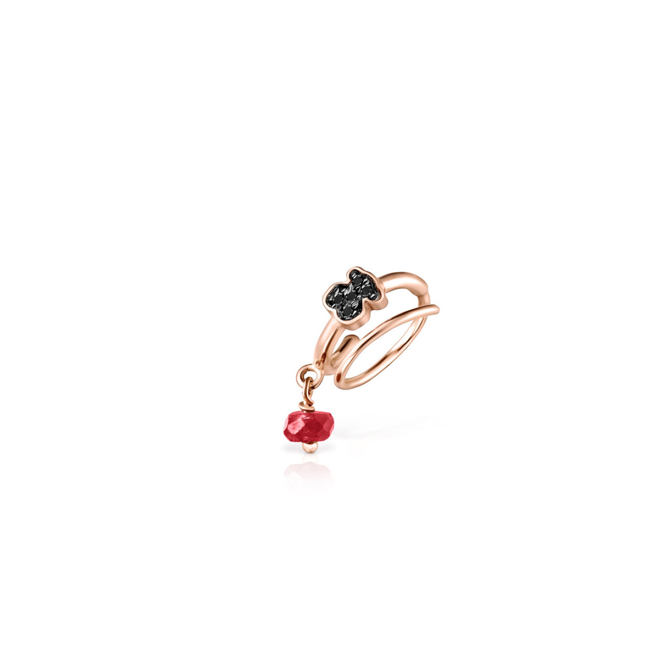 Motif silver earring with vermeil, spinel and ruby coating