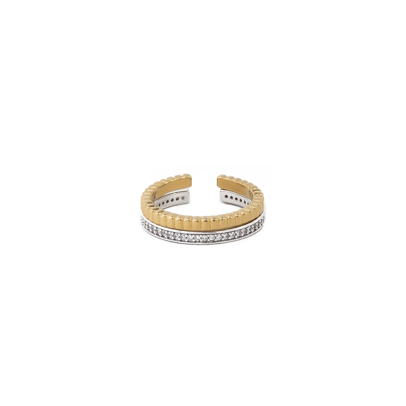 Bicolor set of rings with crystals