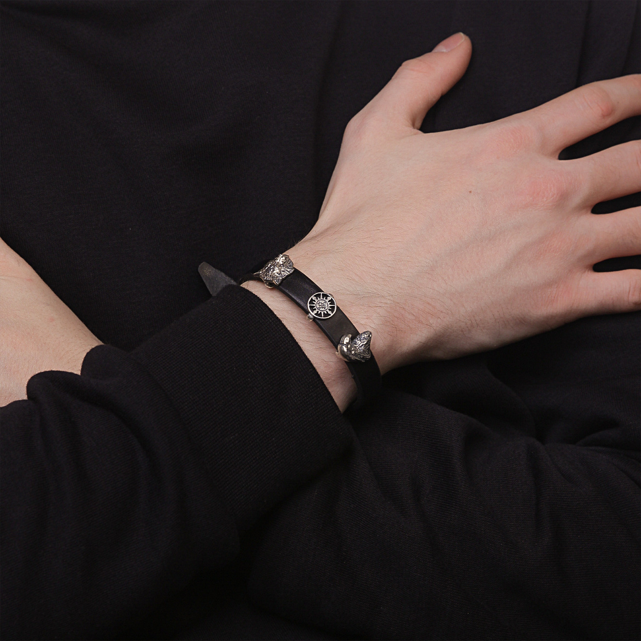 Медальон из серебра Волк для браслета