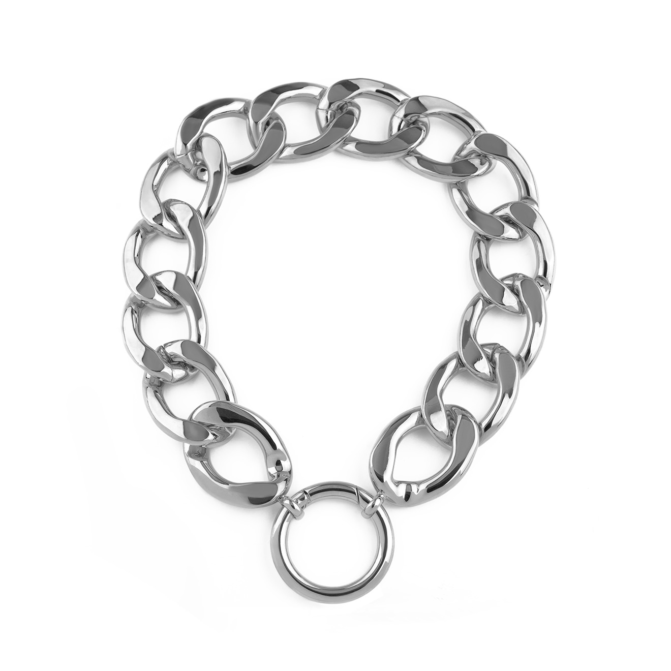 Серебристое короткое колье-цепь с кольцом