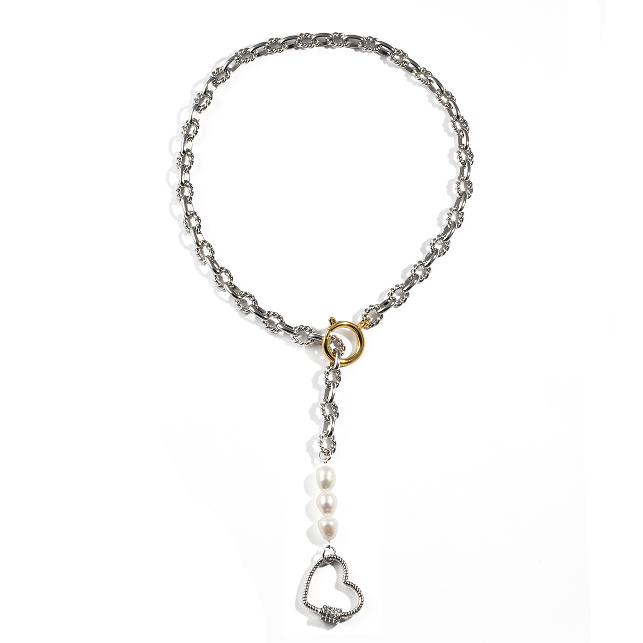 necklace-tie with pearls and heart