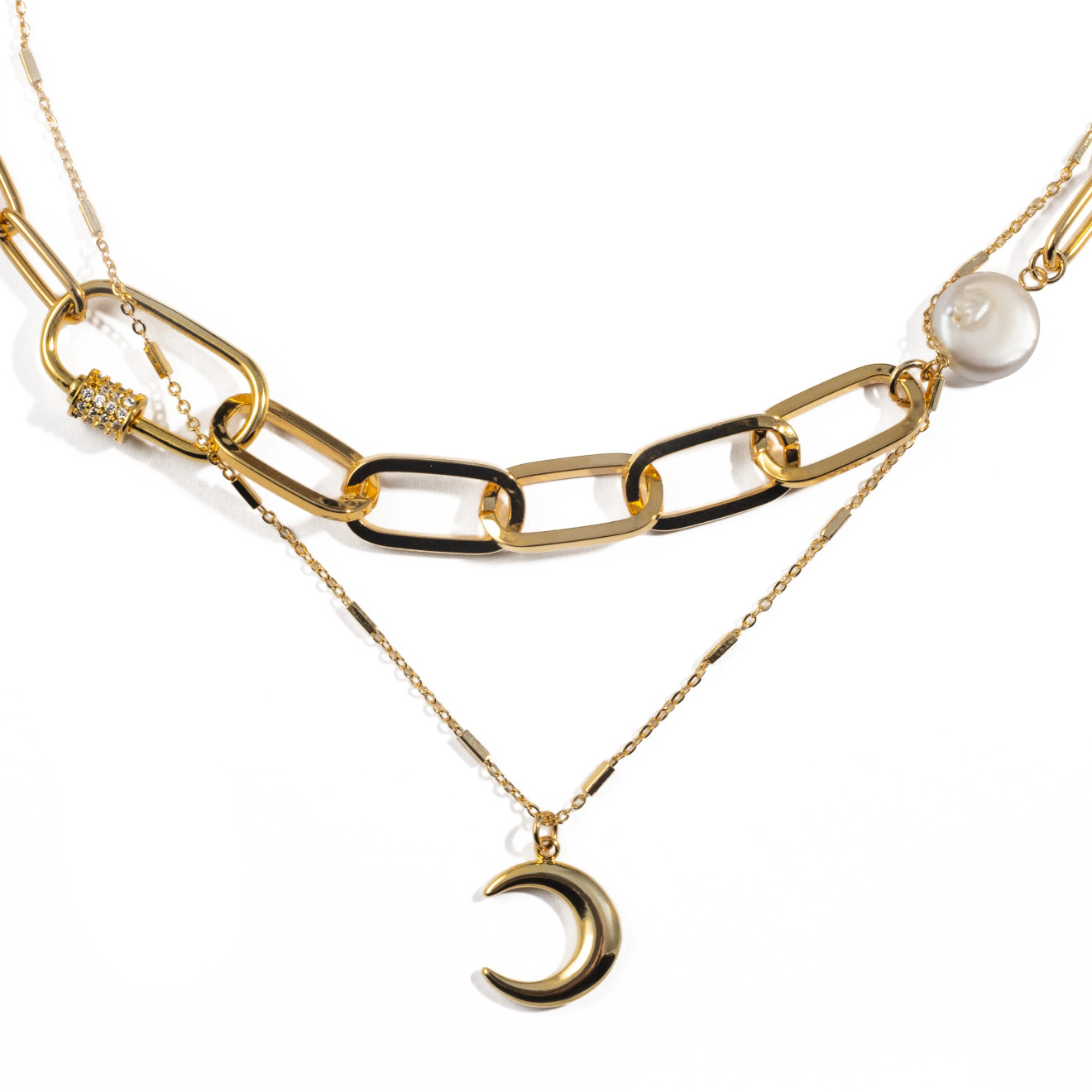 double necklace-chain with pearls and a month