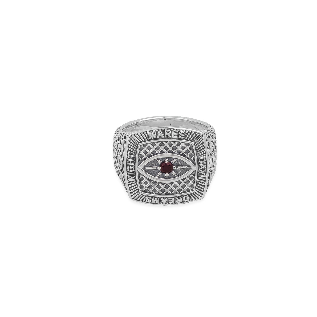 Silver signet ring with red glass