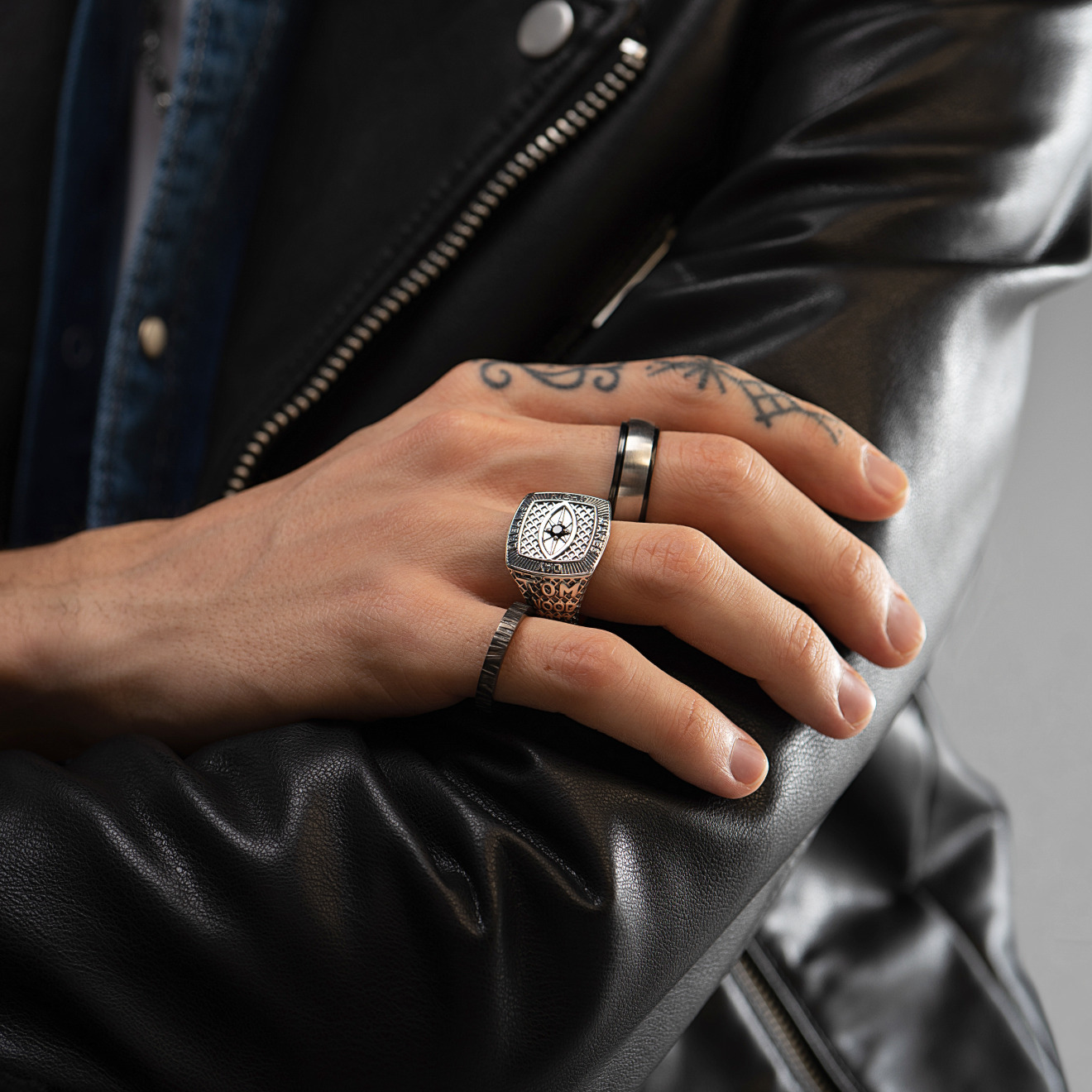 Silver signet ring with red glass