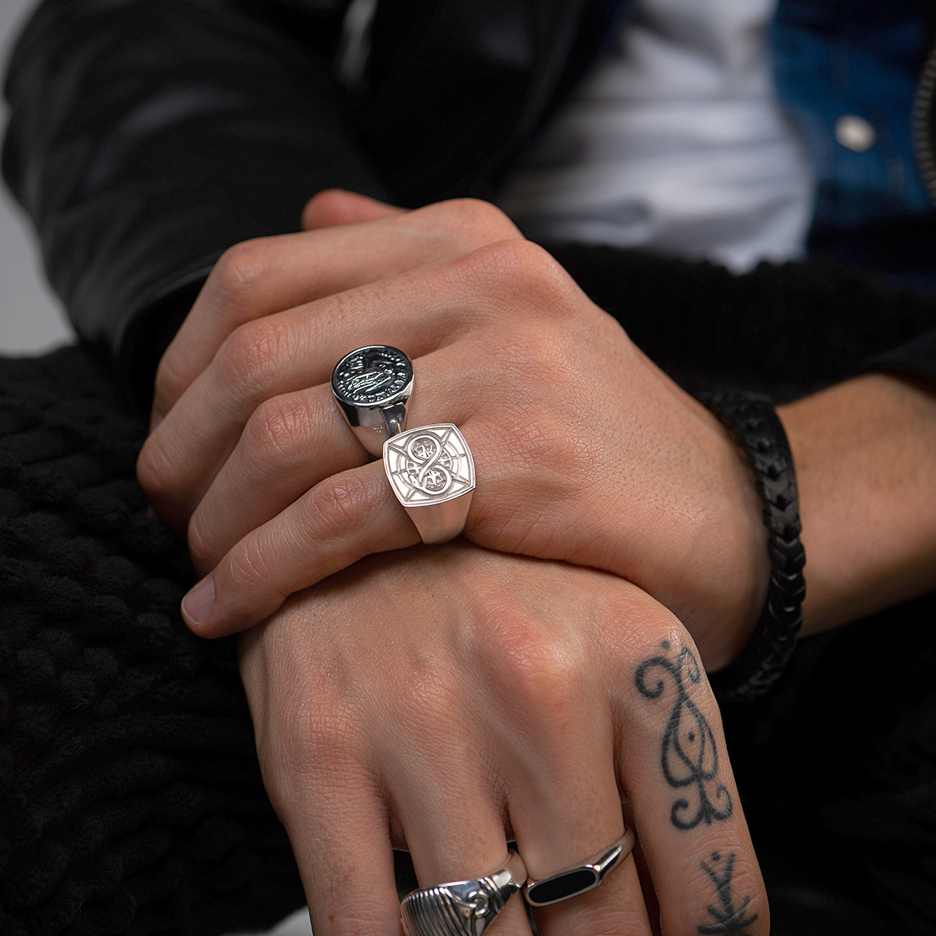 Silver signet ring with Ouroboros