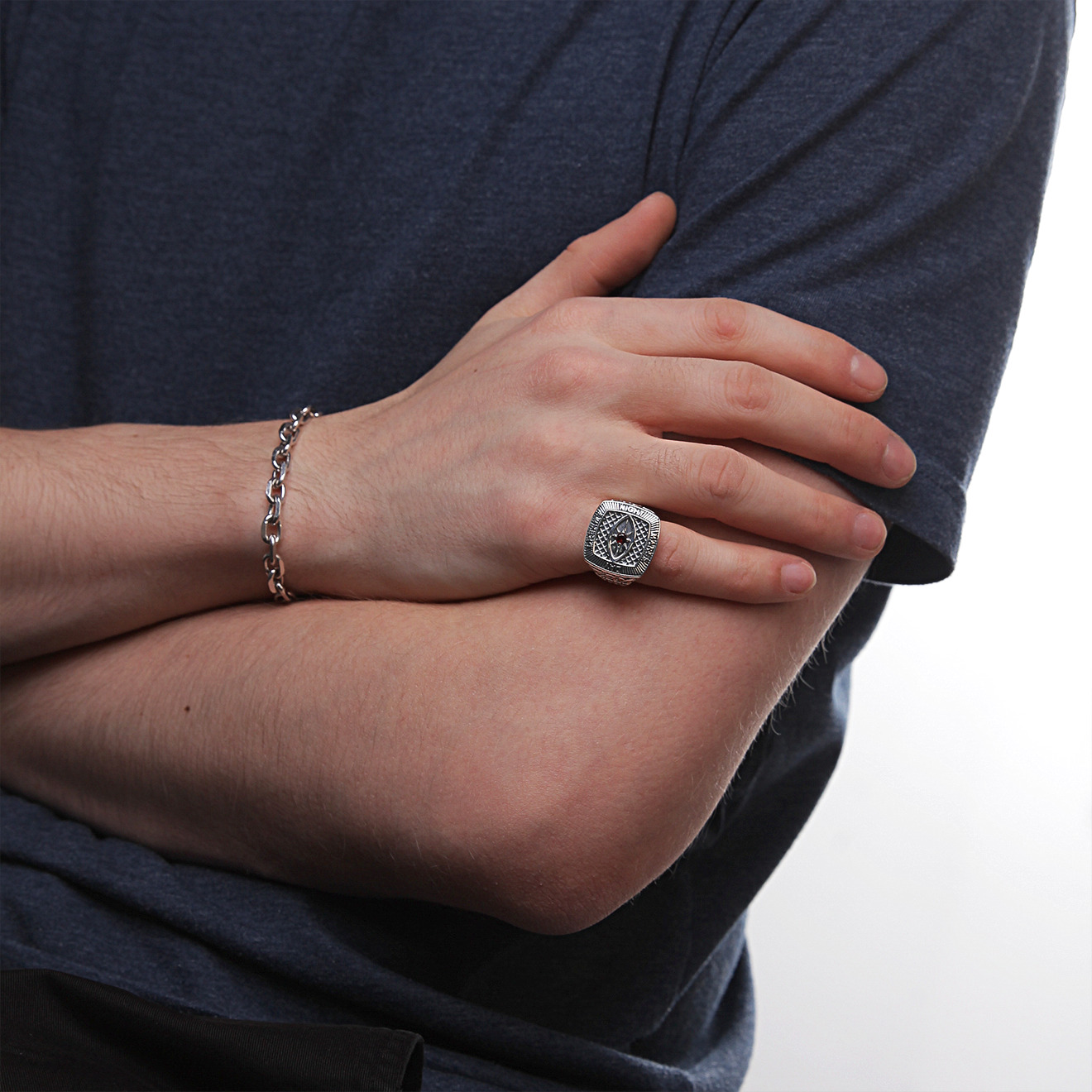 Silver signet ring with red glass