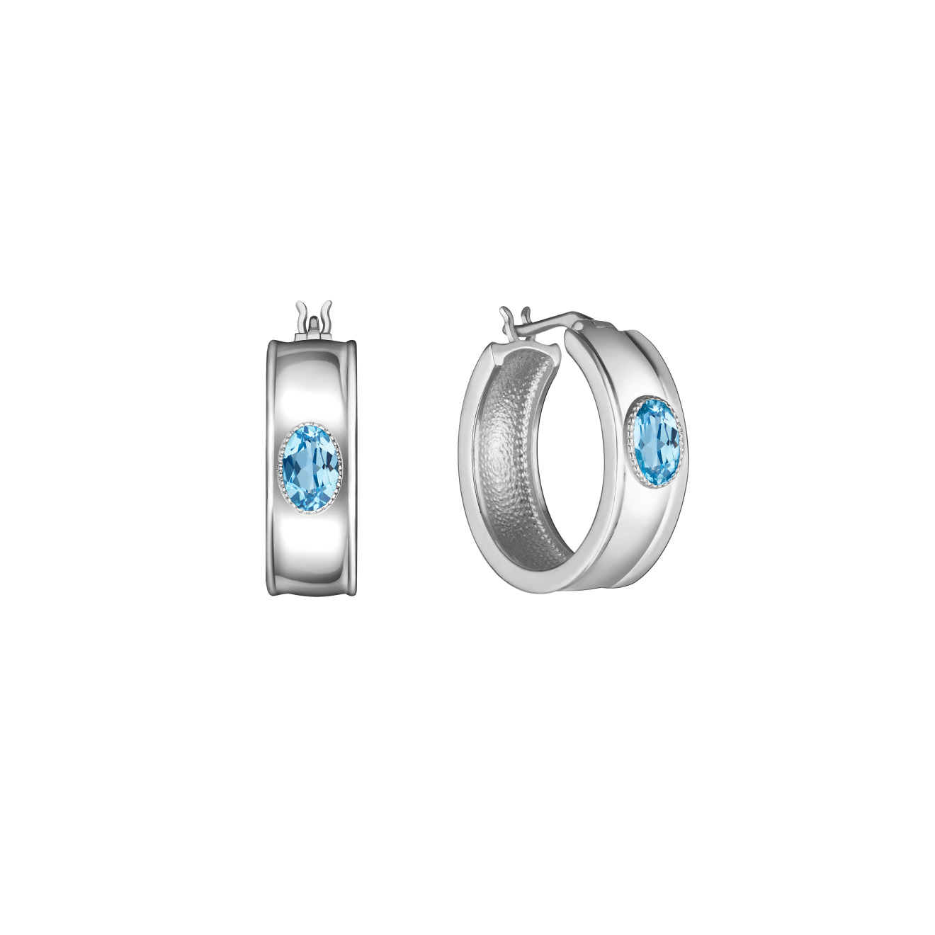 Серьги-кольца из серебра с голубым топазом swiss