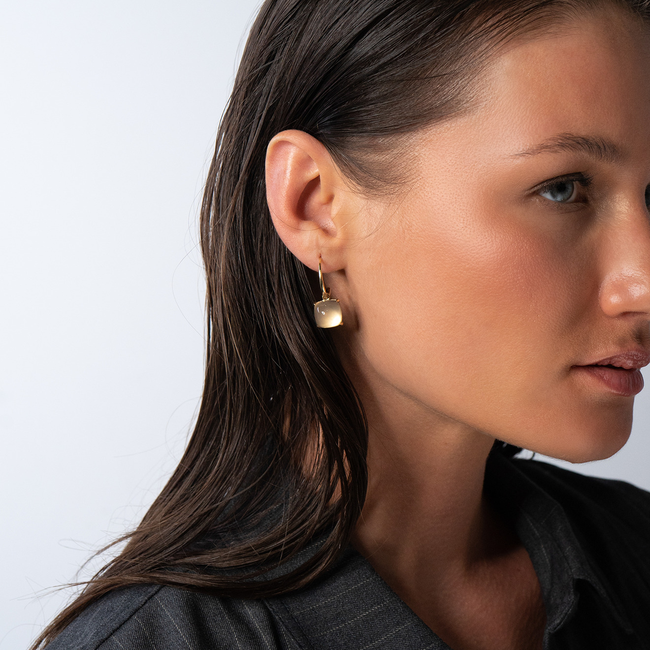 Kisses Maxi Gold Earrings with Rose Quartz