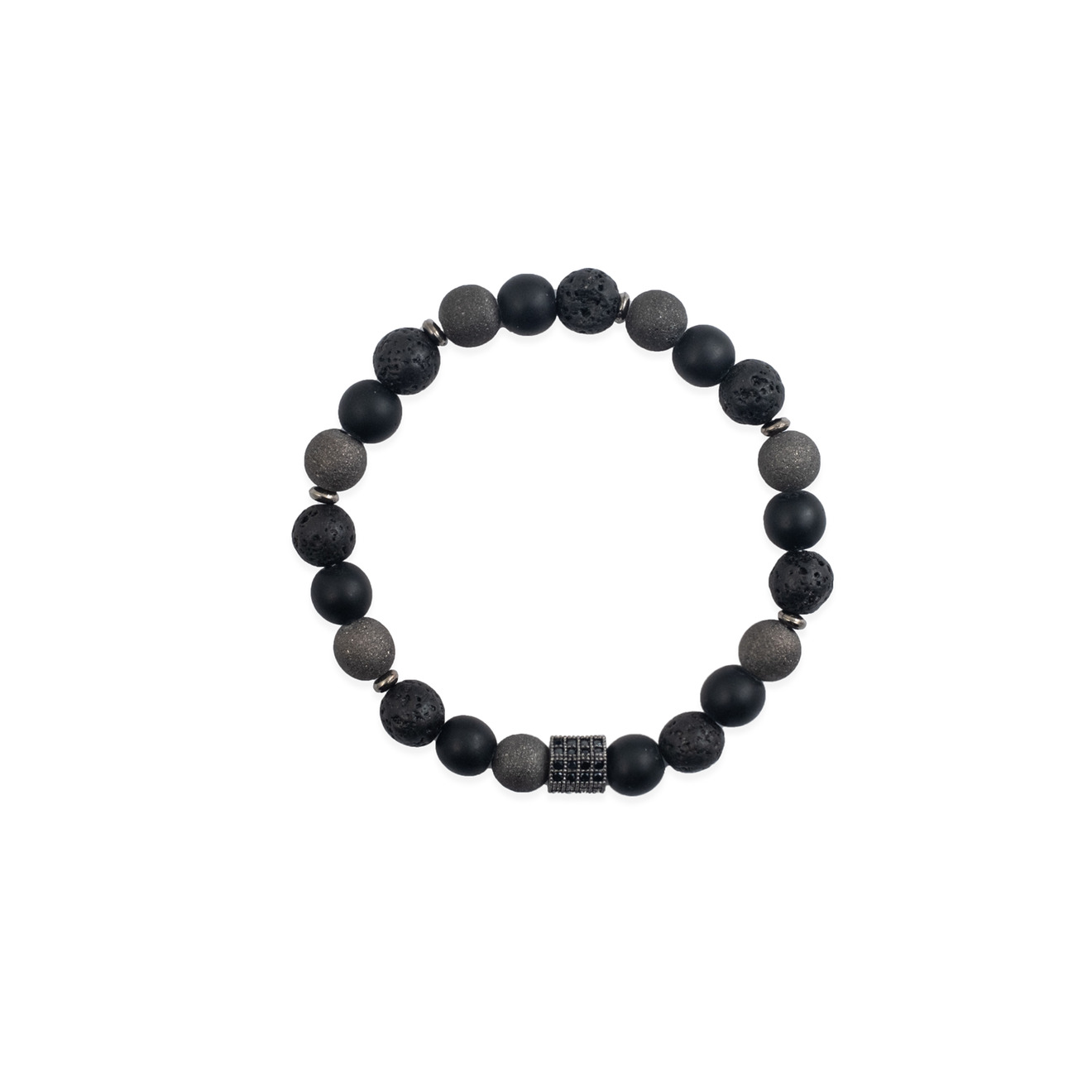 Bracelet with black and gray beads and crystals
