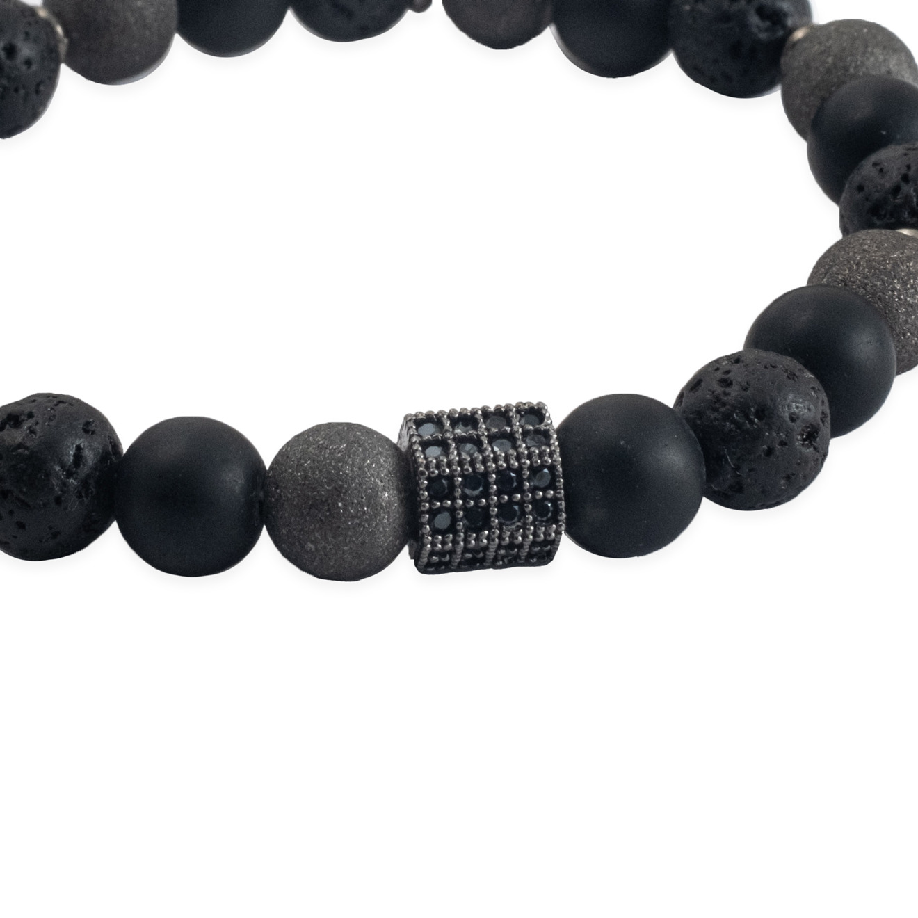 Bracelet with black and gray beads and crystals