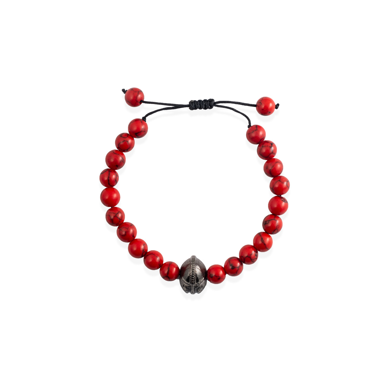 Bracelet with red beads and helmet pendant