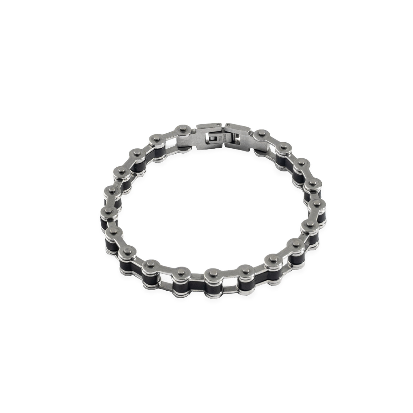 Steel bracelet with black inserts