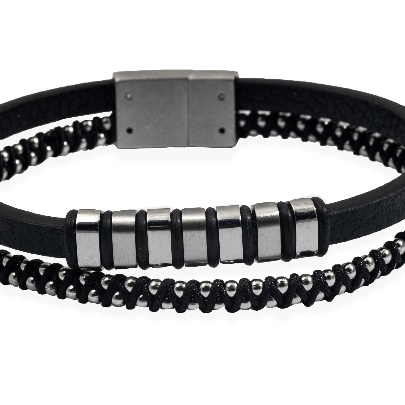Double Black Leather Bracelet