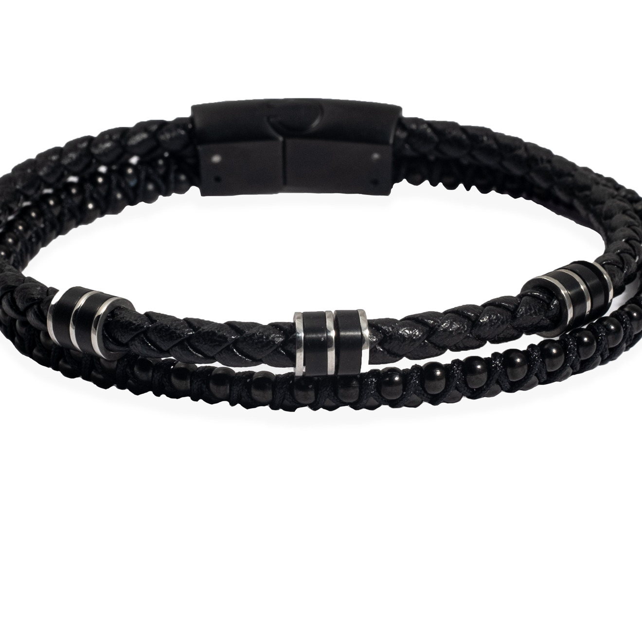 Leather and steel bracelets