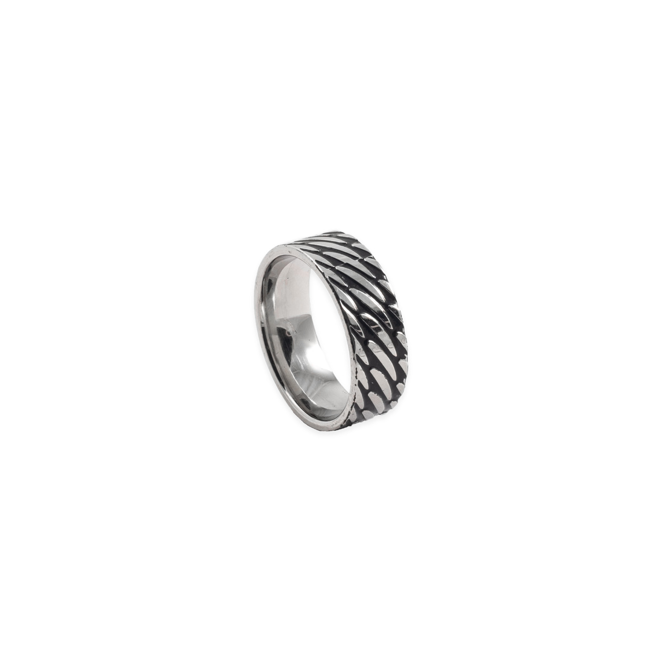 Wide steel ring with black stripes