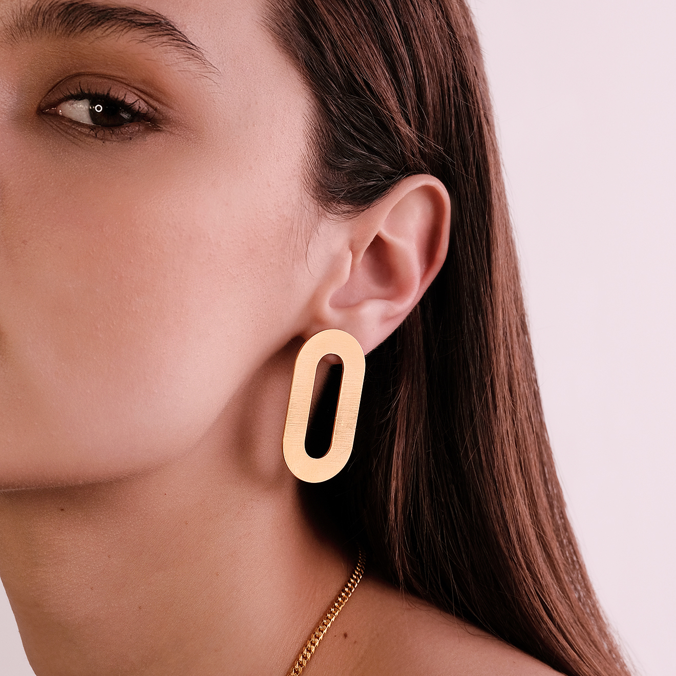 Gold-plated Matte Half Oval Earrings