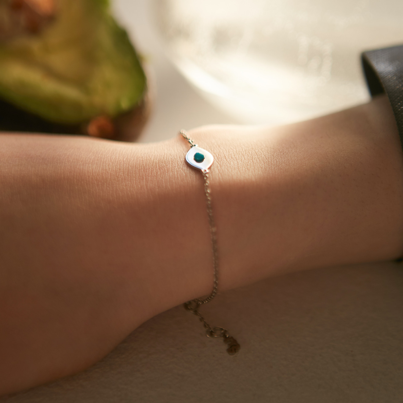 Silver and turquoise eye bracelet