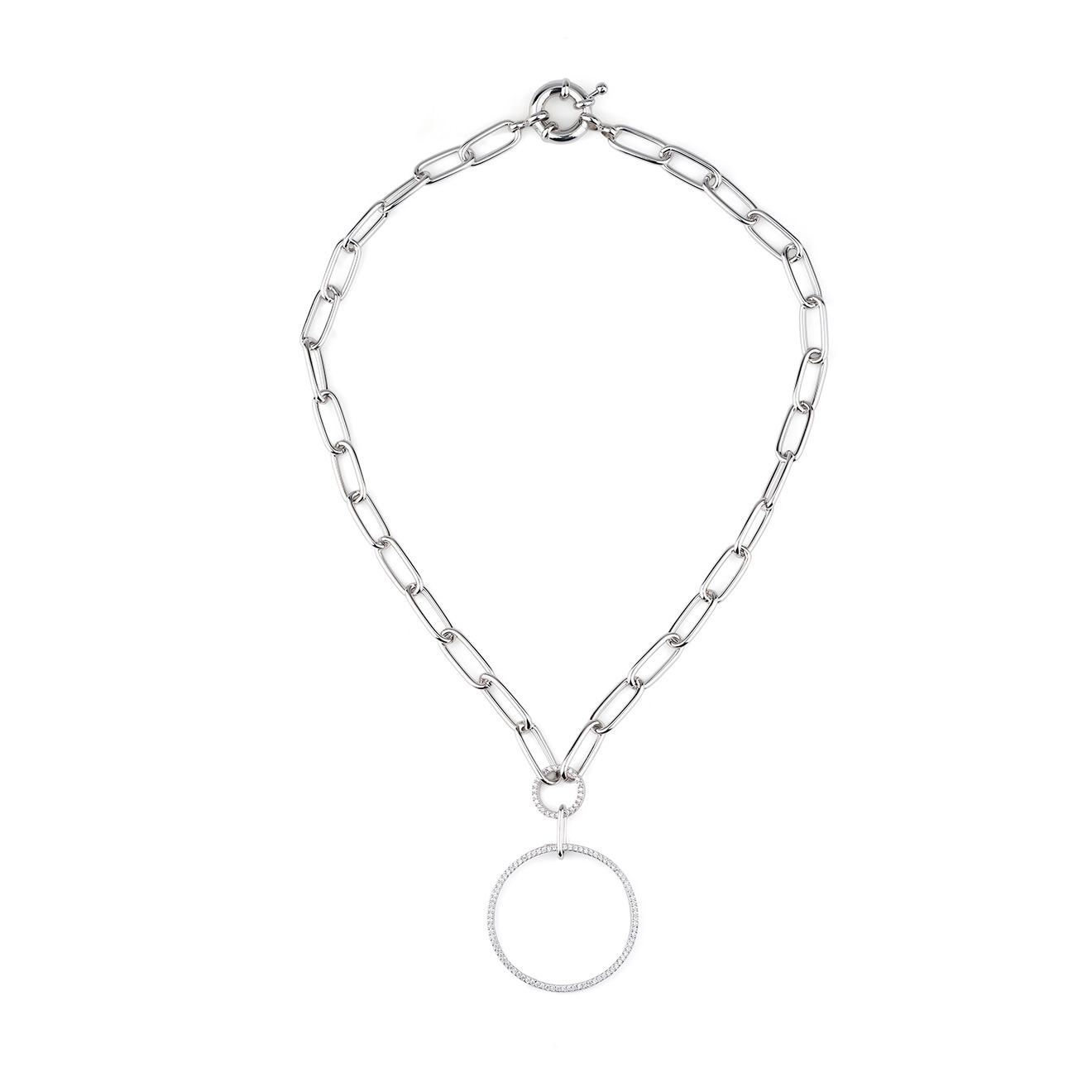 Chain Necklace with round Crystal Pendant