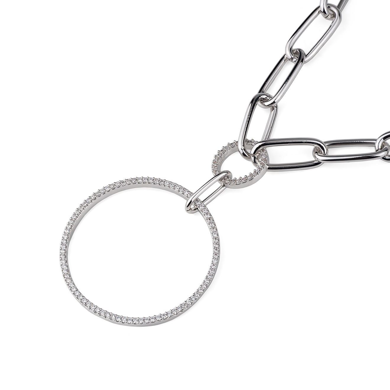 Chain Necklace with round Crystal Pendant