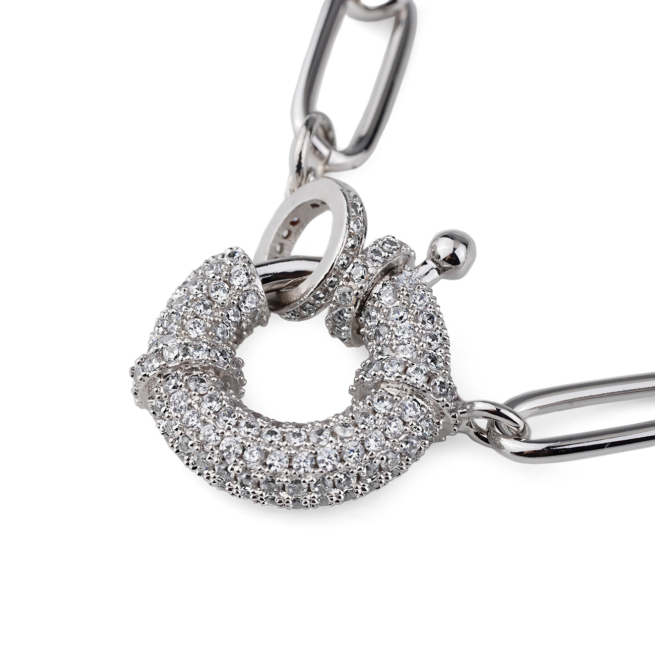 Double  Chain Necklace with Round Crystal Pendant
