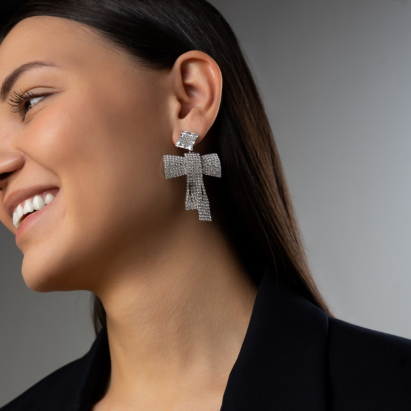bow earrings with crystals