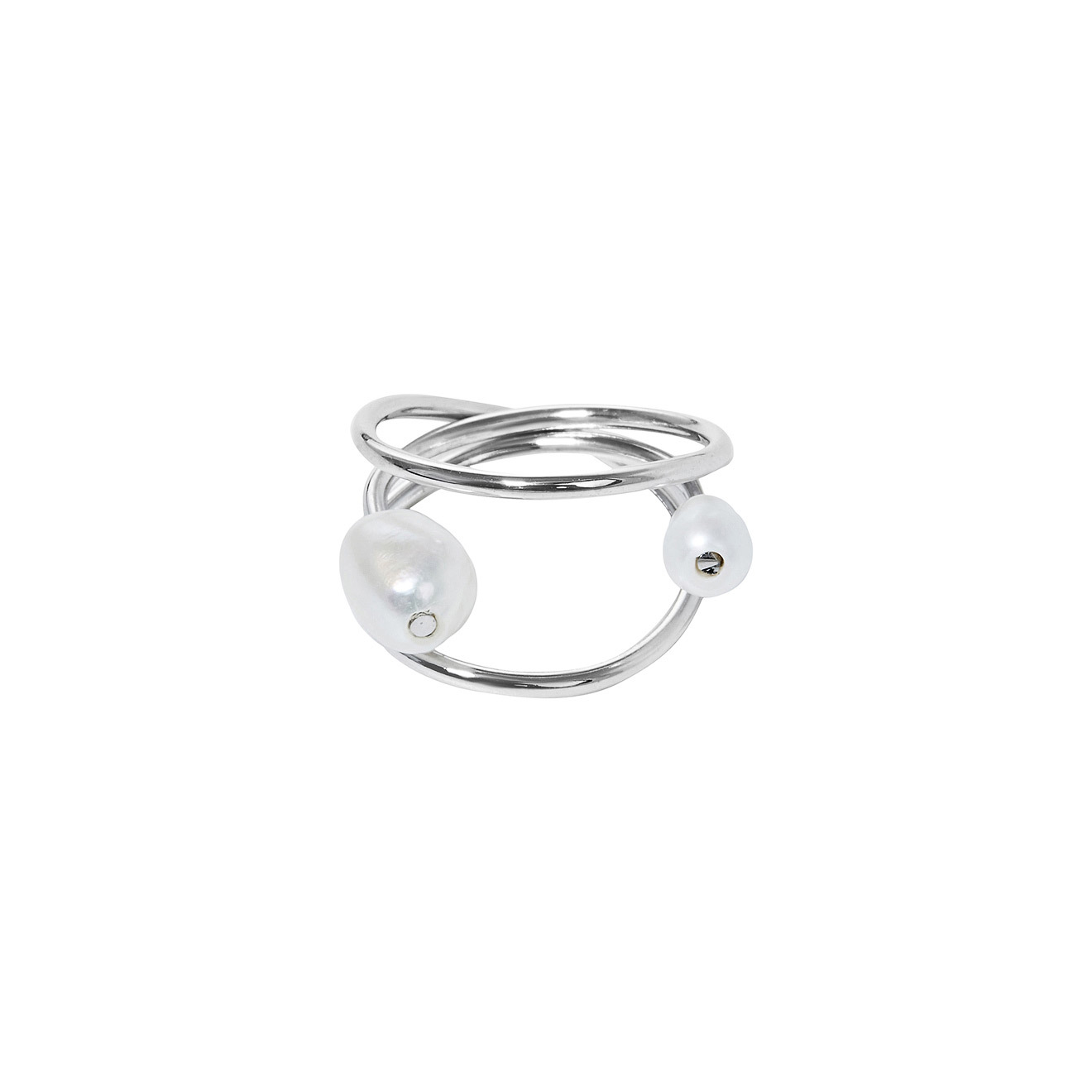цена TONDEM Серебристое кольцо-спираль с барочным жемчугом