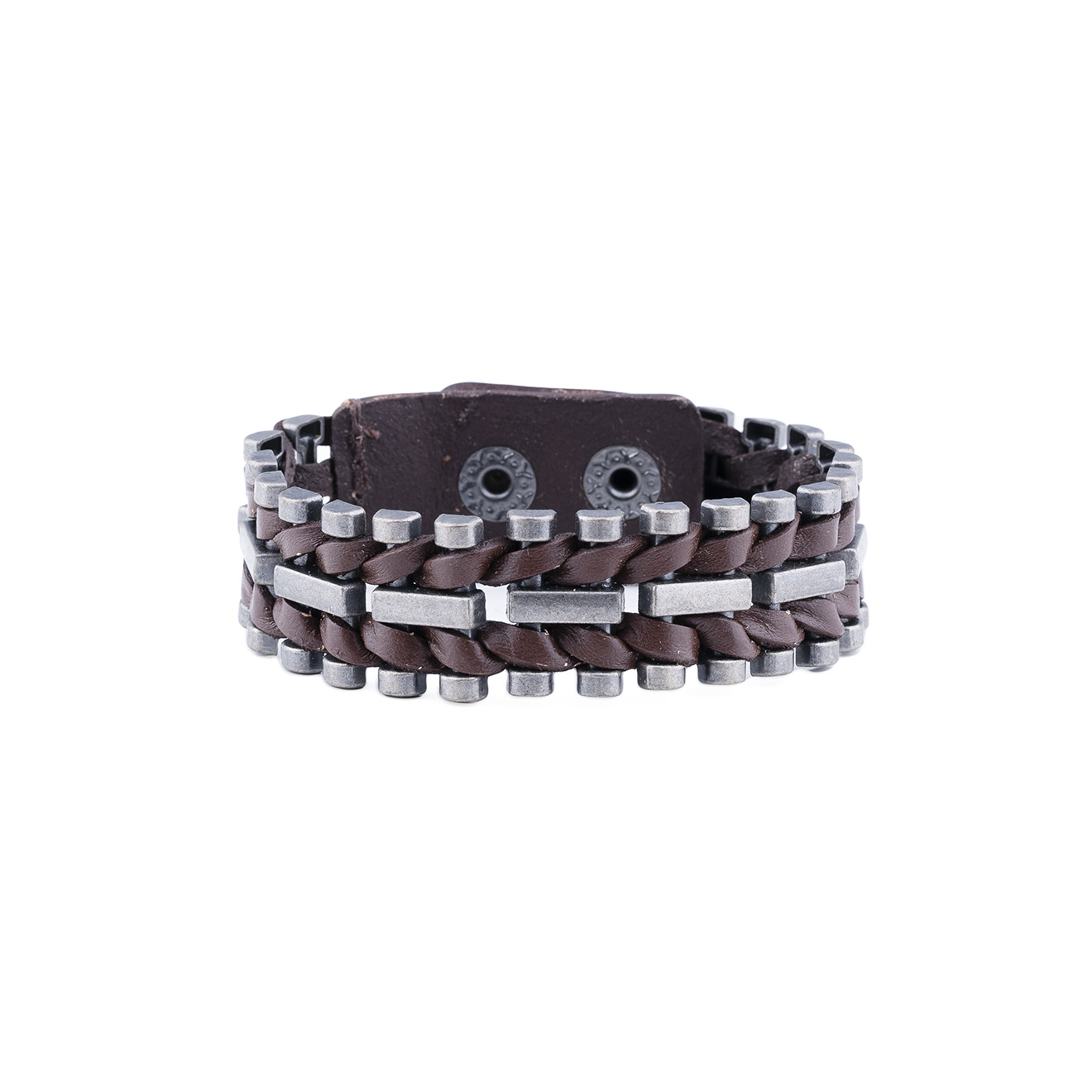Brown steel and leather bracelet