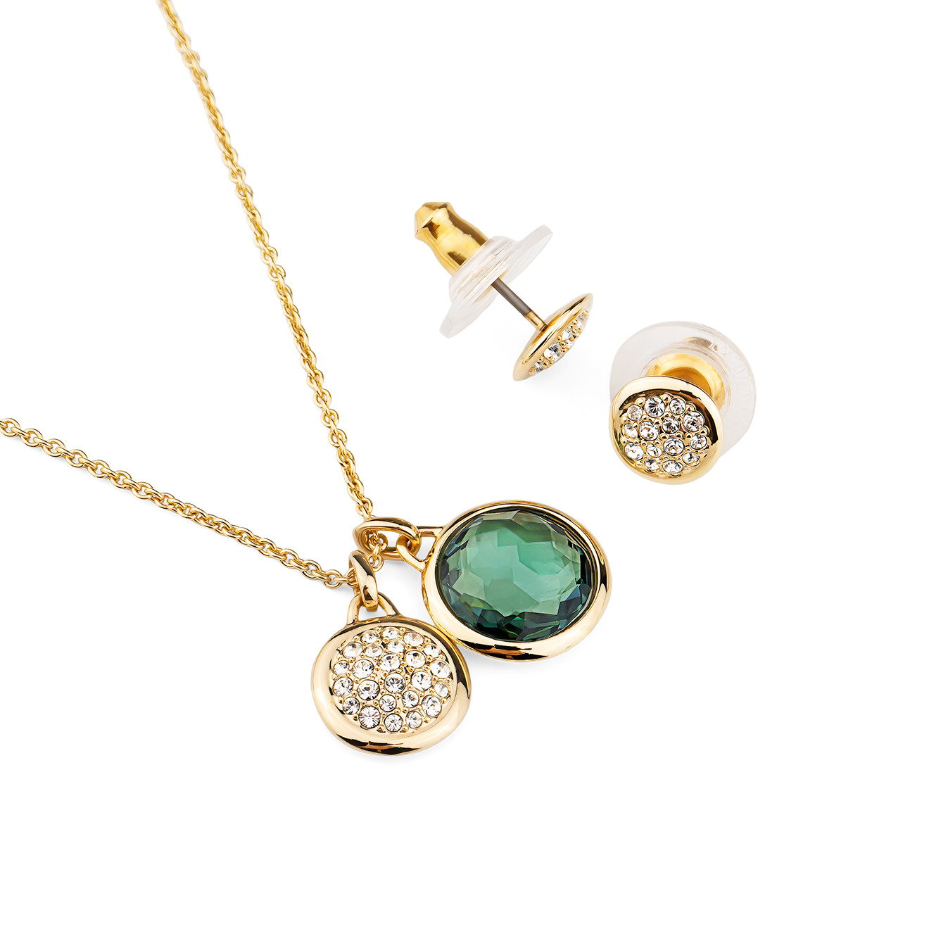 Set of gold-plated earrings and necklace with crystals
