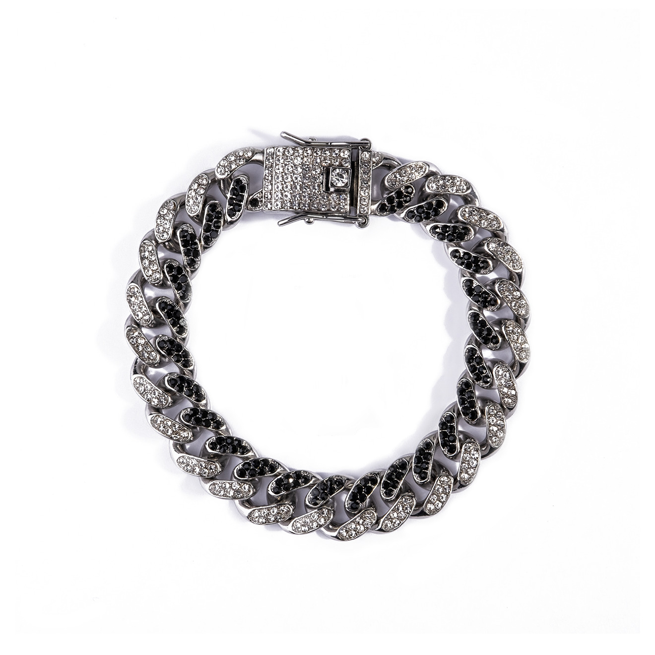 Silver chain bracelet with black crystals