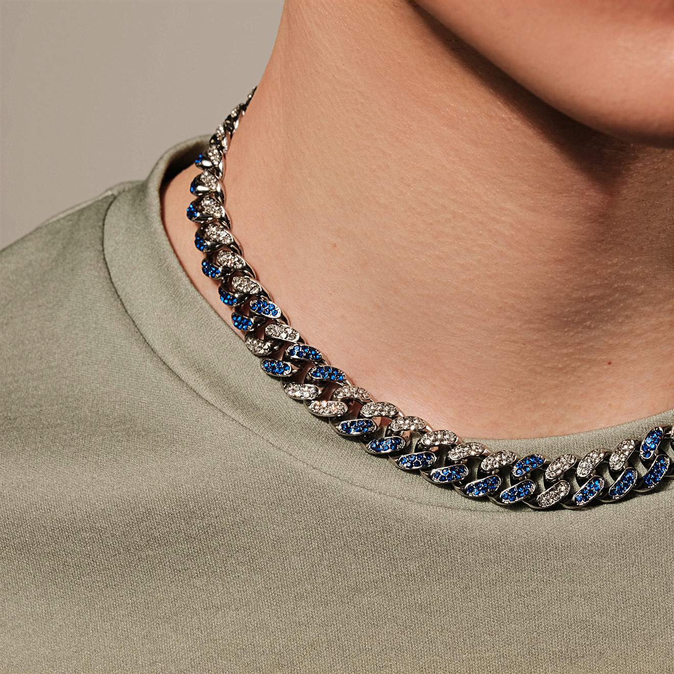 chain necklace with blue crystals