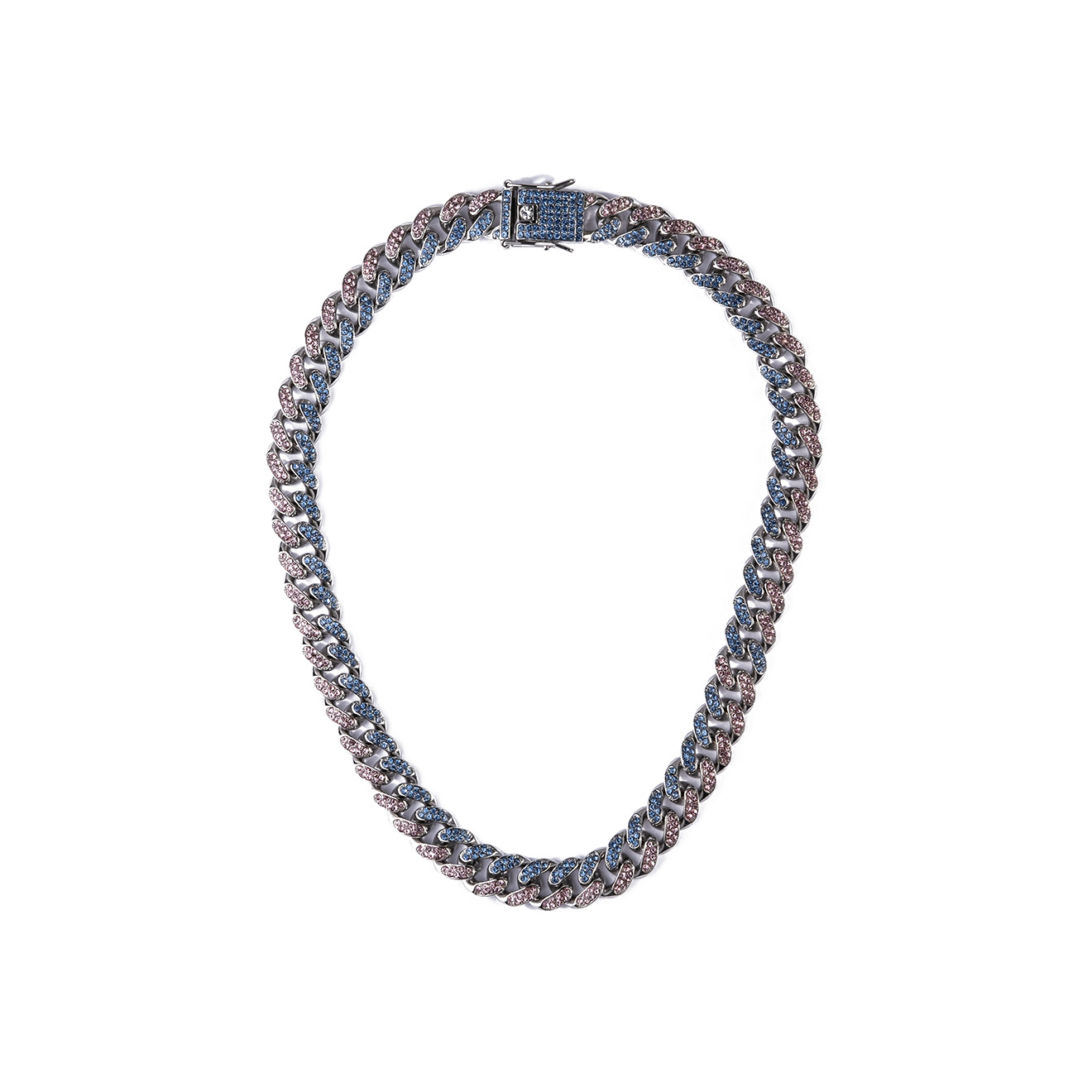 Chain necklace with blue and pink crystals