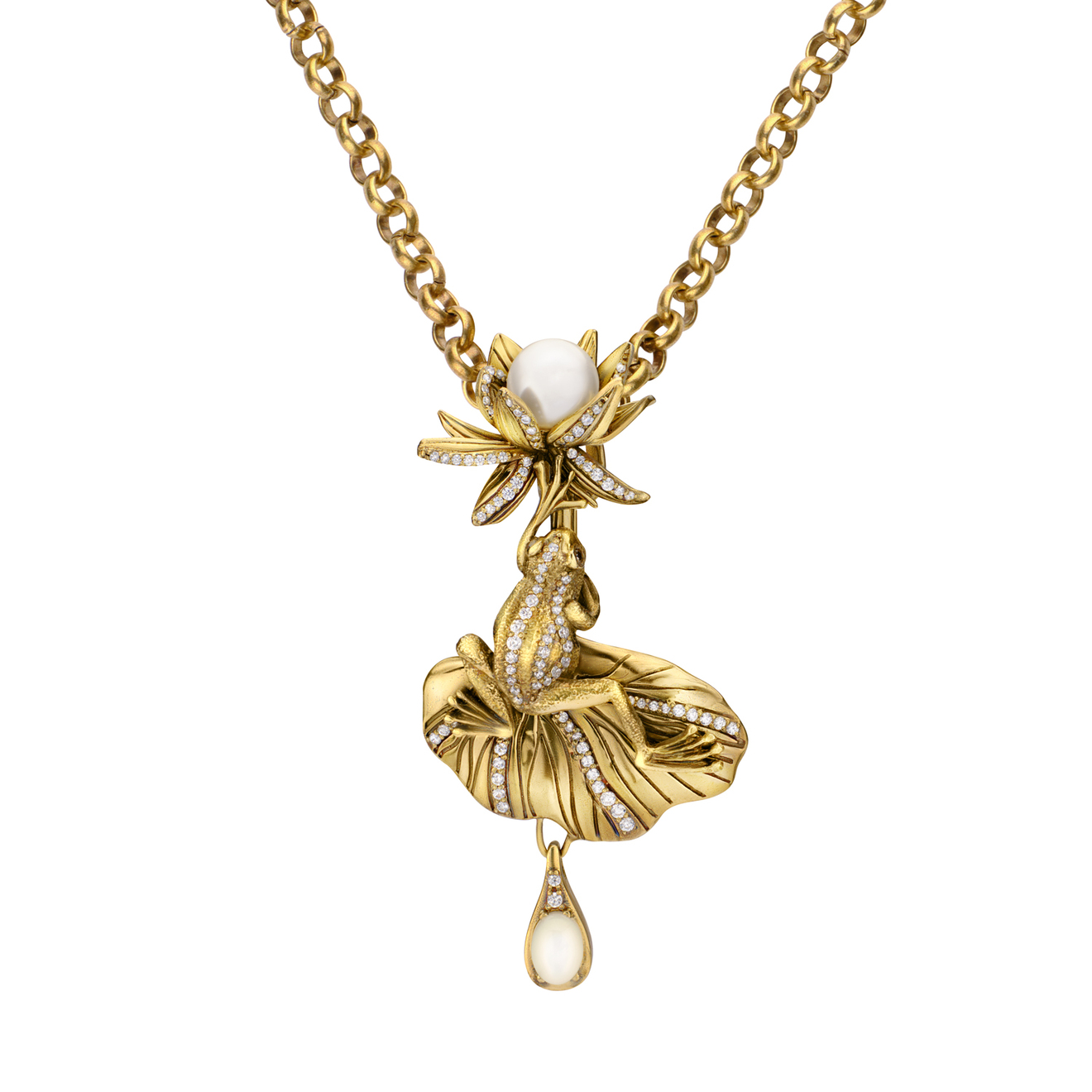 Fiore di Firenze Позолоченное Колье-брошь Rana di loto с фианитом, жемчугом и перламутром