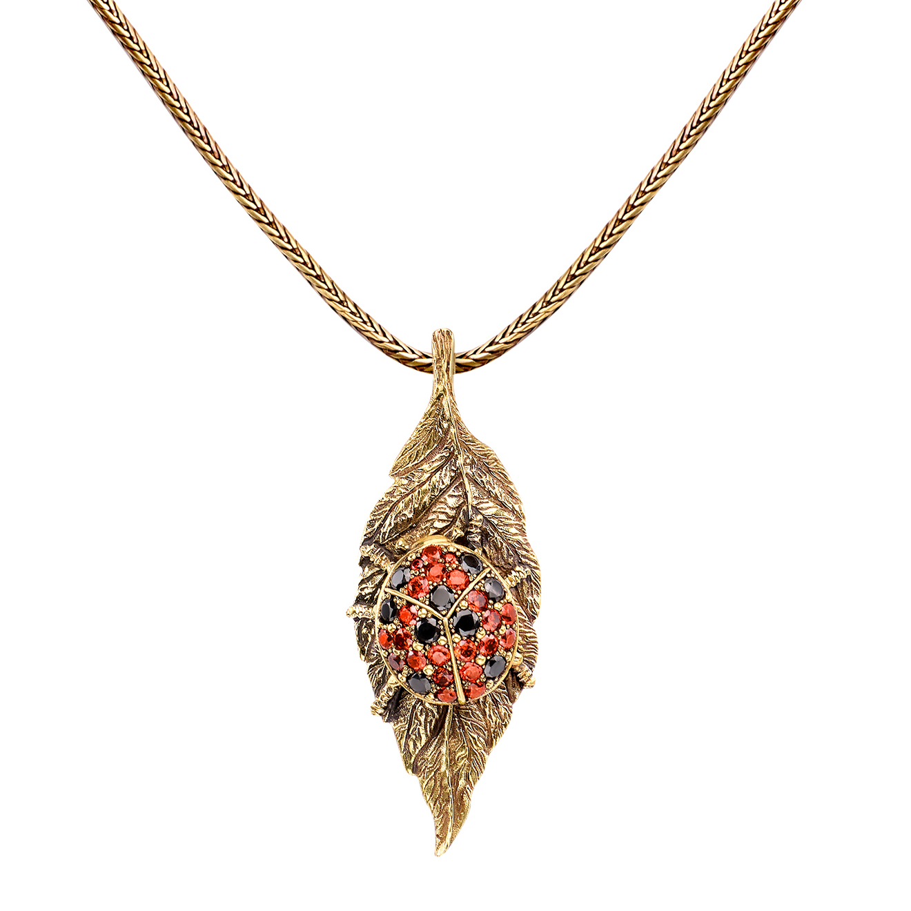 Gold-plated necklace-brooch Coccinella with cubic zirconia