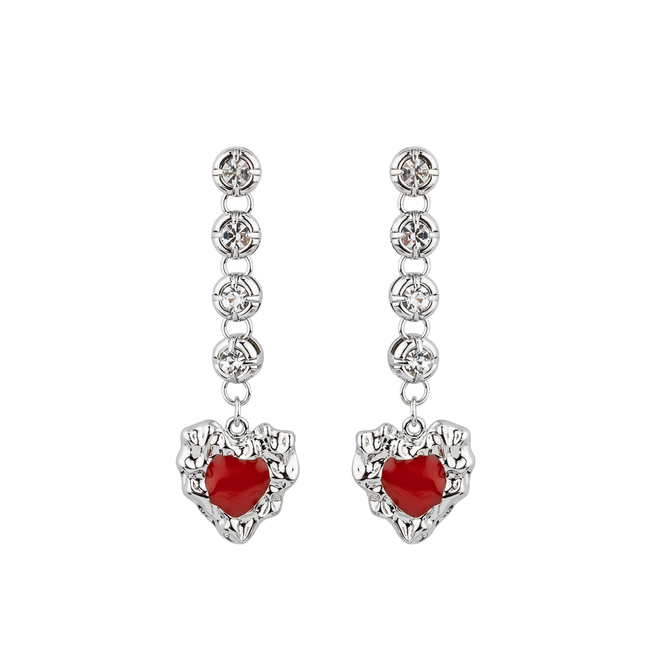 earrings with crystals with a red heart