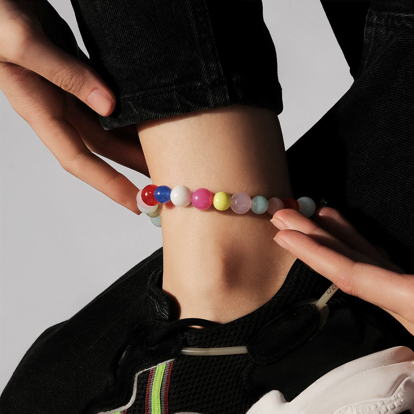 Anklet of round colored beads
