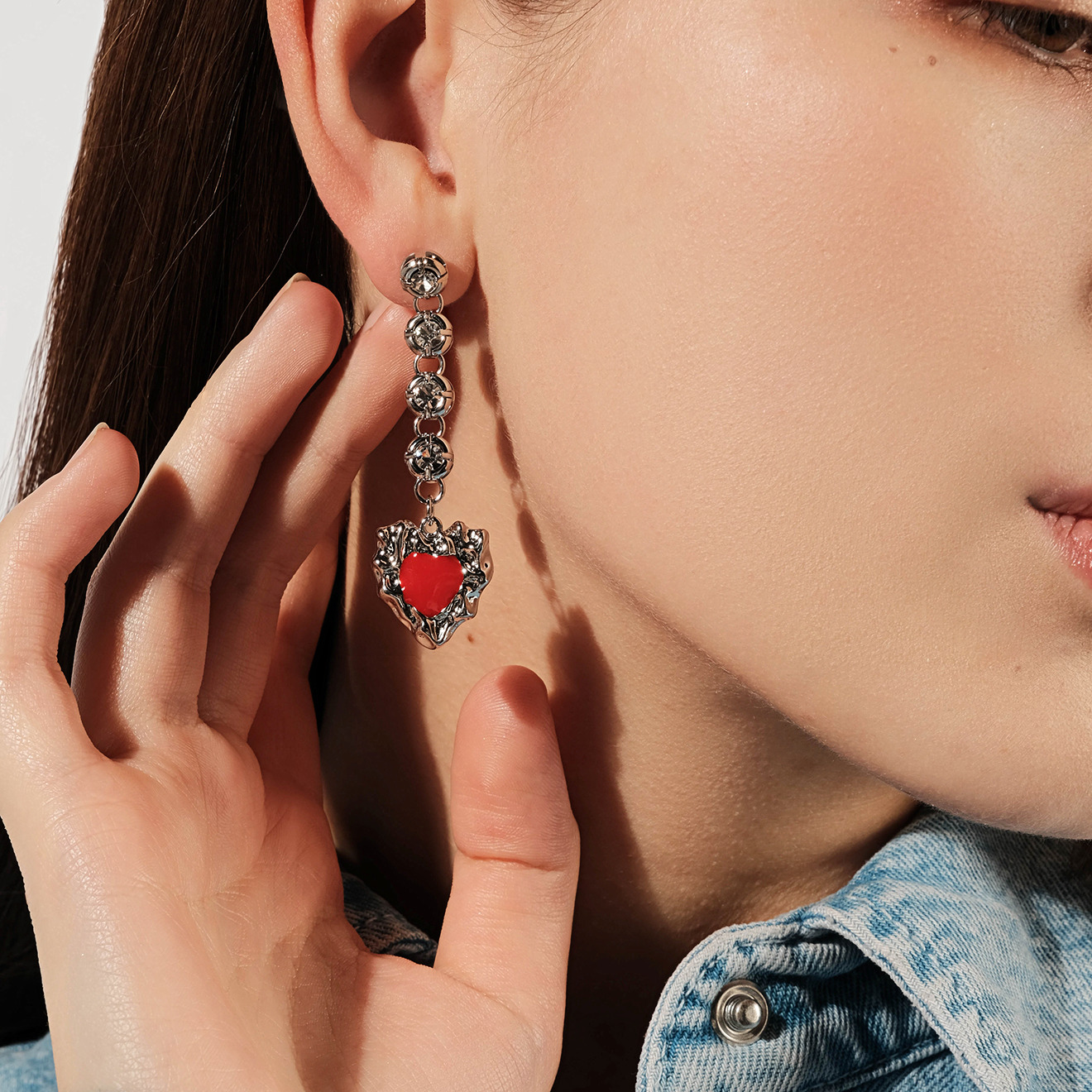 earrings with crystals with a red heart